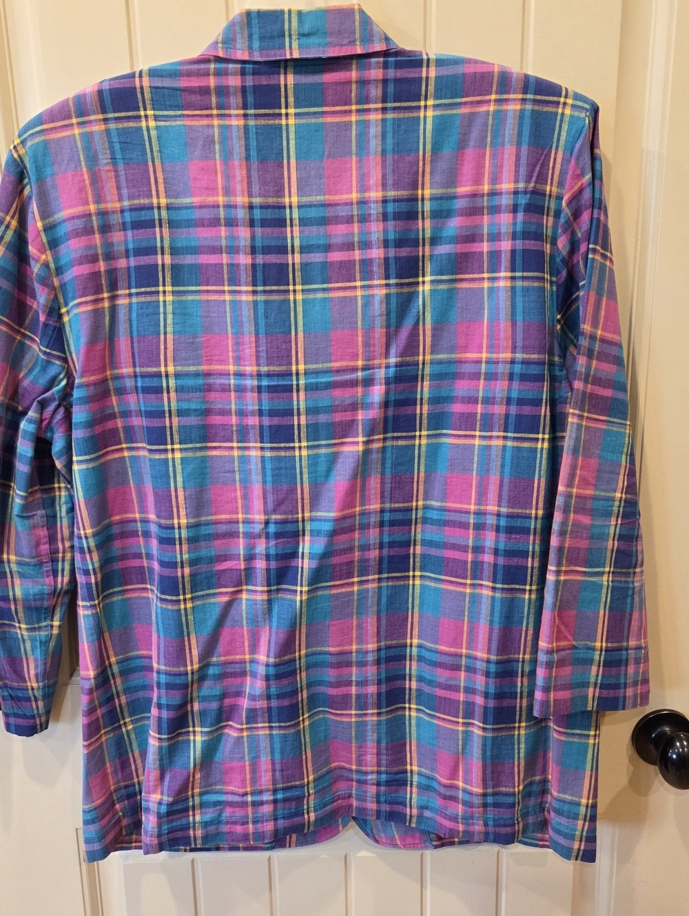 VTG Cathy Daniels Plaid Blazer Large Cotton 80s 90s Multi Color Madras Jacket - Picture 7 of 14
